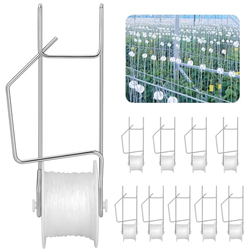 10 Pack Tomato Roller Hooks with 49.2FT String Tomato Roller Hooks for Greenhouse Plant Flower Vine Crop Trellis Kit