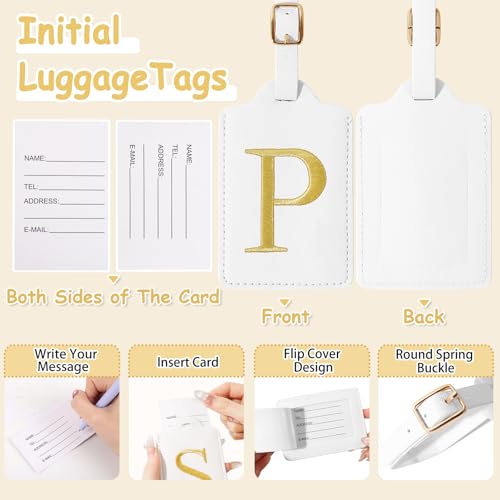 Image of Initial Letter Luggage Tags for Suitcases, Personalized Embroidered Letter Luggage Bag Suitcase Identifier Name Tag, Cute PU Leather Travel Luggage Tags, Bag Tags for Luggage Handbags(White P)