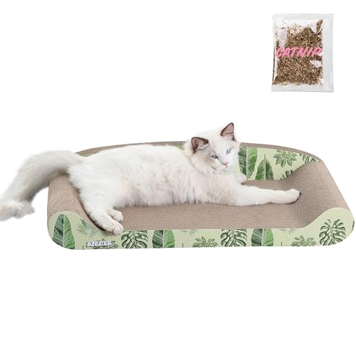 Image of CSR1004B Montego 27.5 inch Coastal Patterned Cardboard Lounge Bed Cat Scratcher with Catnip, Mint /Green
