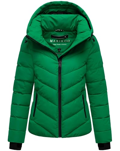MARIKOO Damen Winterjacke warme Steppjacke mit abnehmbarer Kapuze Samuiaa XVI Smaragd Green Gr. S