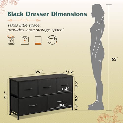 image for WLIVE Dresser for Bedroom with 5 Drawers, Wide Chest of Drawers, Fabri