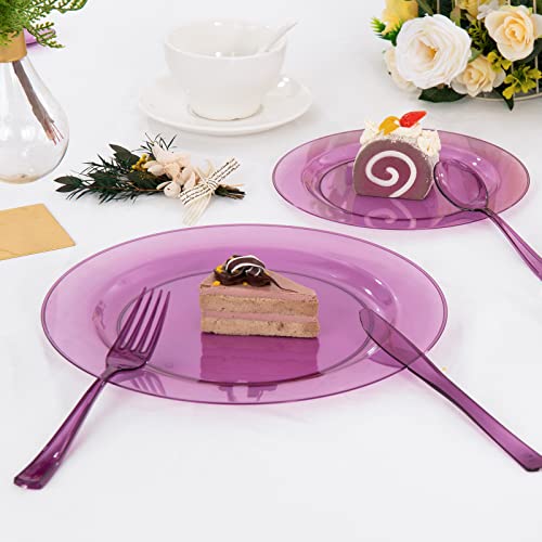Wdf 25 Guest Purple Plastic Plates With Purple Plastic Silverware & Purple Plastic Cups -Neon Clear Purple Plates Include 25 Dinner Plates,25Salad Plates,25Forks, 25Knives,25 Spoons,25Cups #TOP4