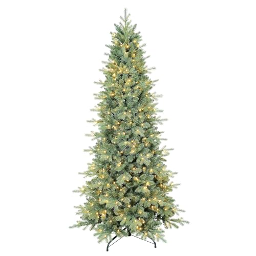 5 FT Prelit Artificial Skinny Christmas Tree,Blue Spruce Slim Pencil Xmas Tree with 926 PE&PVC Mixed...