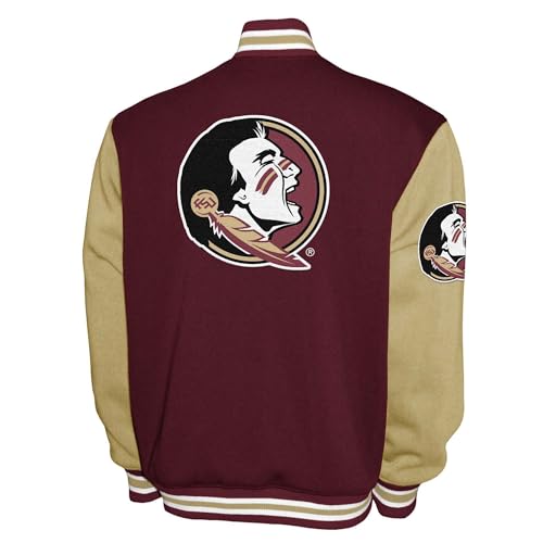 2Bhip NCAA Florida State Seminoles Varsity Jacket - Men's Red/Gold Fleece Snap-up Letterman Jackets - Everyday Outwear2