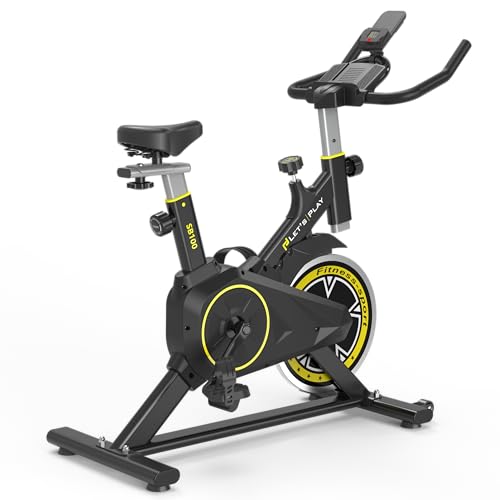 Image of LET'S PLAY SB-100 Spin Bike Exercise Cycle for Home Gym Fitness Workout Cardio Training With 8Kg Flywheel, 35 Adjustable Resistance Levels, Silent Belt Drive, 100Kg Weight Capacity (Black and Yellow Colour)
