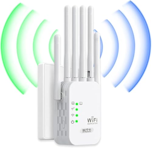 Repetidor WiFi Más Vendido,Amplificador Señal WiFi Potente,6 Antenas Y 2 Puertos LAN,WiFi Extender,Extensor WiFi para El Hogar Y La Oficina, Fácil De Instalar