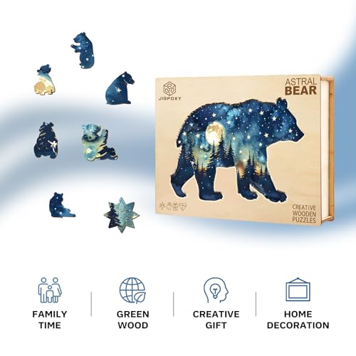 Jigfoxy Rompecabezas de Madera para Adultos, Rompecabezas de Madera en Forma de Oso Astral, Rompecabezas único en forma de animal, Regalos de cumpleaños y Acción de Gracias para mujeres, hombres y amantes de los rompecabezas (S-9.1*6in-100 piezas) miniatura 5