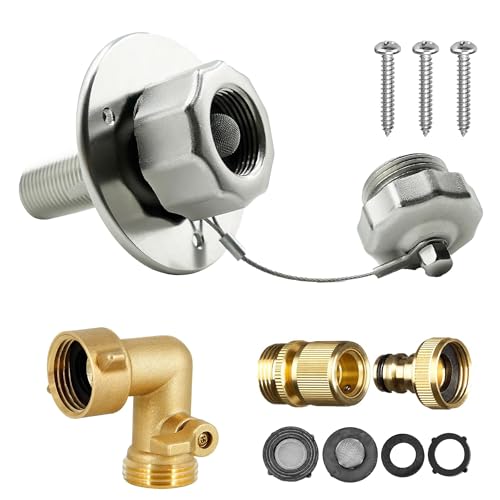 Image of Stainless Steel RV Water Inlet with Quick Connector & 90-Degree Elbow, Leak-Free, Durable for RV, Camper, Boat, Motorhome, Easy Installation, Upgrade Replacement for Water Hookup