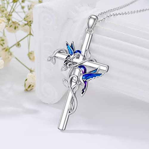 Cross Necklace for Women Hummingbird/Dragonfly/Butterfly/Red Ladybug Necklace 925 Sterling Silver Cross Pendant Necklace Christian Jewelry Gifts for Women Girls4