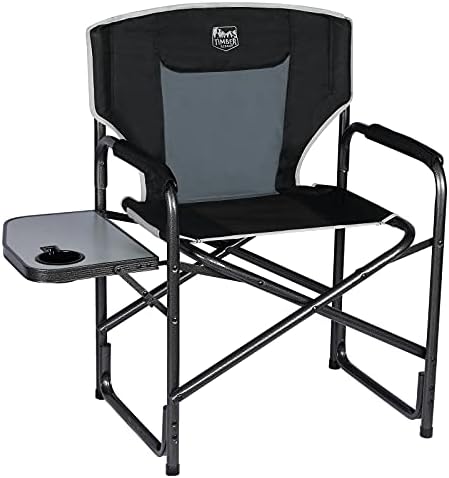 TIMBER RIDGE Lightweight Oversized Camping Chair, Portable Aluminum Directors Chair with Side Table for Outdoor Camping, Lawn, Picnic and Fishing, Supports 400lbs (Black) Ideal