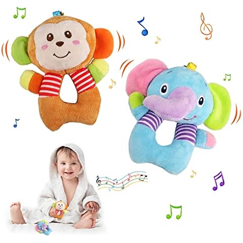 LEADSTAR Baby Rattle Toys for 0-12 Months, 2Pcs Newborn Soft Rattle Sensory Plush Toys Stuffed Animal Hand Rattles Developmental Toys for 0 3 6 9 12 Month Infant Boys Girls Shower Gift Cover