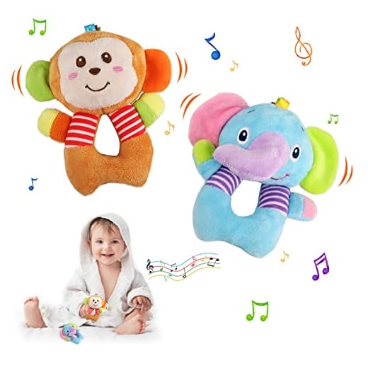 LEADSTAR Sonajero de Juguete Muñeca de Peluche,2 Piezas Sonajero Peluche Juguete para bebé,Juguetes de Animales Suaves para Bebé,Bebé Instrumento Sentido Bebé Infantil 3 6 9 12 Meses