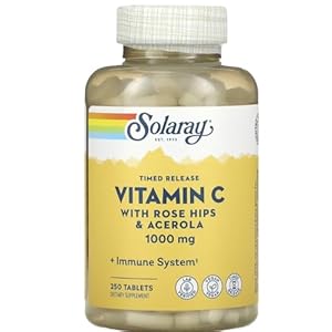 SOLARAY Timed Release Vitamin C with Rose HIPS & Acerola, 1,000 mg, 250 Tablets