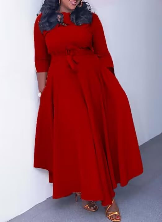 BFFBABY Women's Wrap V Neck Plus Size Maxi Dresses 3/4 Sleeves Chain Floral Printed Swing Dress with Belt - Image 2