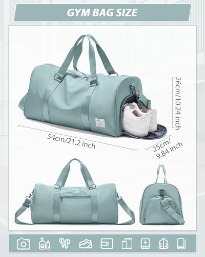 Image of Travel Duffle Bag,Weekender Overnight Bags for Women with Shoes Compartment,Tote Gym Bag Personal Item Carry On Bag for Travel Business Trips Sport Hospital Dance Light Blue