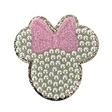 ZOOX Ivory Pearl & White Letter Varsity Initial Patches, 3M Adhesive Sticker Iron On, 3.5" Height (Minnie)