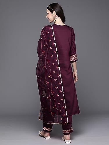 Image of INDO ERA Women's Embroidered Silk Blend kurta and pant with dupatta set