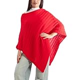 Toocool Poncho de Mujer, Mantilla, Chal, Bufanda, Manto Invierno VB-8842, rojo, Talla única