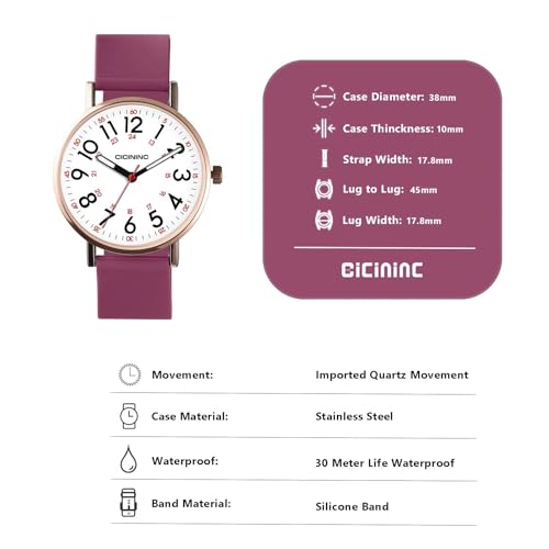 Image of Watch with Second Hand Nursing for Women, Analog Watches for Nurses, 12 /24 Hour Military Time, Easy Read Dial, Colorful Silicone Band