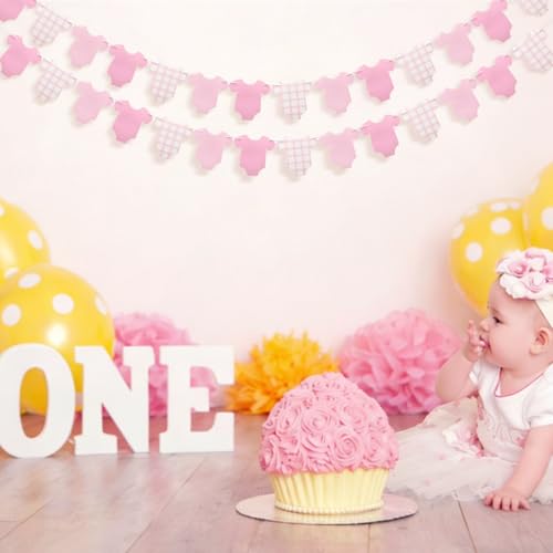 Image of Weysat 2 Pcs Baby Clothes Banner Baby Girls Shower Decorations Pink Bodysuit Clothesline Banner Gender Reveal Birthday Neutral Party Outfit Paper Decor Supplies