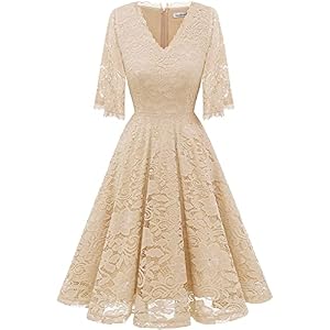Gardenwed Elegante kanten damesjurk, cocktailjurk, bruidsmeisjesjurk, knielang, feestelijke avondjurk voor bruiloft