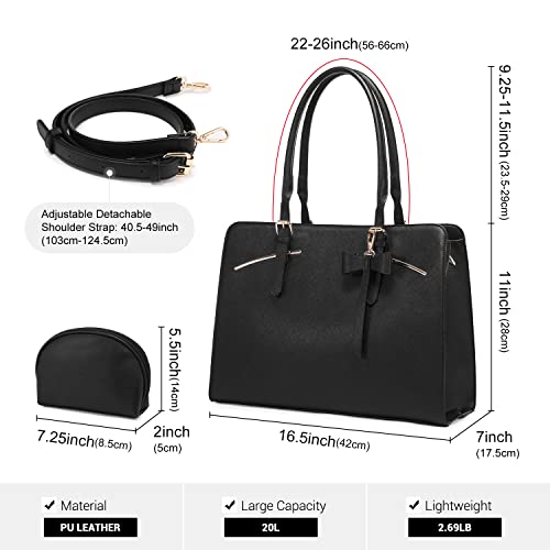 Lovevook Laptop Bag For Women Work, Large Leather Laptop Tote Bag, 15.6 Inch Briefcase Purse Computer Bag With Usb Charging Port, Business Office Handbag Shoulder Bag 2Pcs Set, Black #TOP2