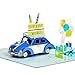 POPWOW Birthday Pop Up Card, Blue Car, Beetle Bug, Volkswagen, Presents, Balloons, 3D Greeting Card, Ideal Gift for Son, Daughter, Men, Husband, Father 5x7 - Includes Envelope And Message Note