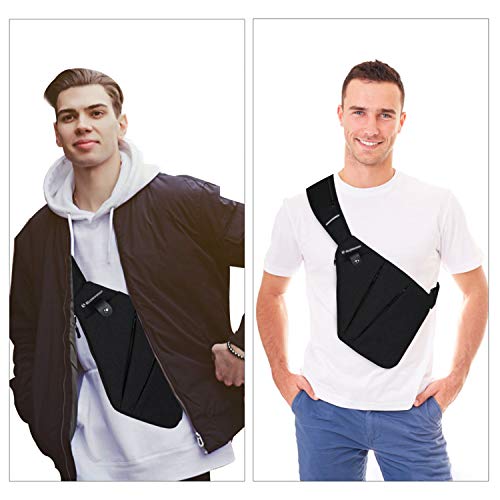 Maymooner Men Small Sling Shoulder Crossbody Bag, Lightweight Anti-Theft One Strap Casual Chest Bag Slim Backpack For Outdoor Walking Trip Hiking Biking Fits Up To 7.9 Inch Ipad Mini (Black) #TOP6