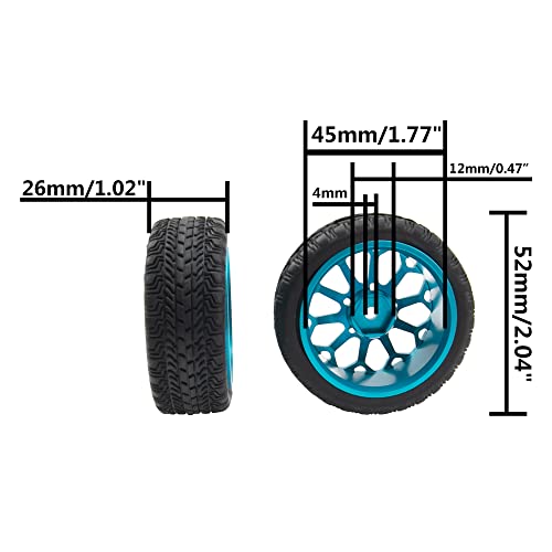 ShareGoo Metal Wheel Rims with Rubber Tire RC 12mm Hex Compatible with HSP Tamiya Kyosho RedCat Sakura WLtoys 1/10 RC On-Road Racing Touring Car (Blue)