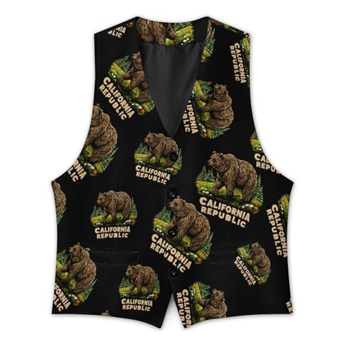 California Bear Men's Suit Vest Slim Fit Business Dress Party Pattern Waistcoat Vest Top3