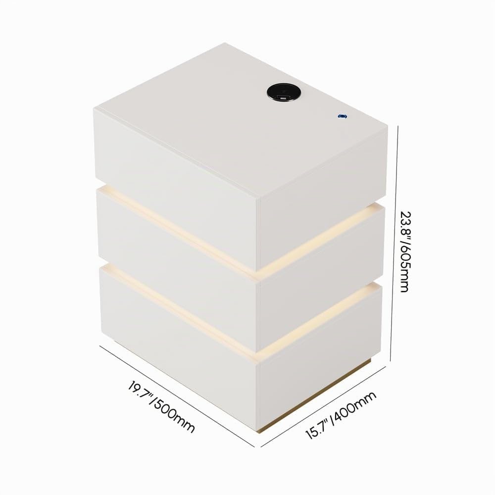 homary Comodino moderno con stazione di ricarica wireless, comodino con 3 cassetti, comodino bianco con luce LED