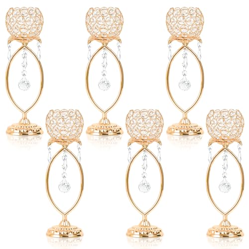 kehail 6 Pcs Gold Elegant Metal Crystal Tea Light Candle