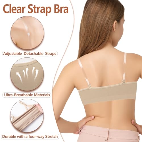 iMucci Girl Dance Bra Seamless Girls Nude Bra with 2 Pair Adjustable Replace Clear Straps Silicone Pads2