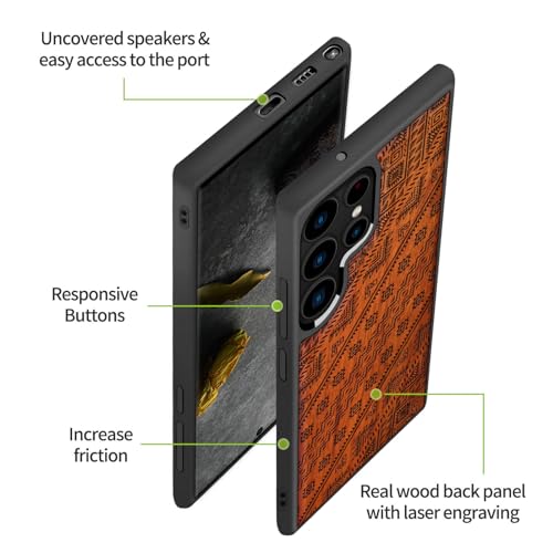 Cadeau idéal : coque Galaxy S22 Ultra en bois gravé aztèque