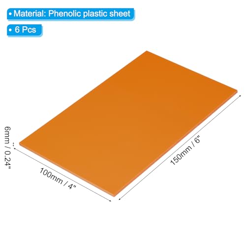 Image of PATIKIL Orange Phenolic Sheet, 6pcs 150x100x6mm Laminated Resin Plate Board PCB Sheet for Electrical Electronic Fixtures DIY and Crafts