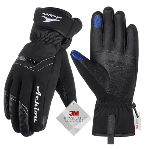Gants de ski imperméables Achiou noirs en taille L pour homme et femme