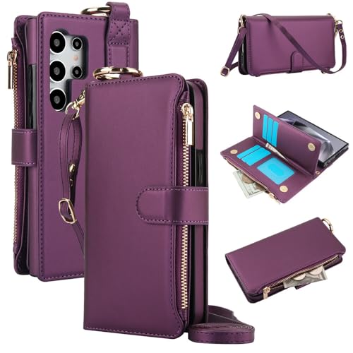 Housse cuir Samsung S21 Plus violet foncé fermeture éclair et rabat