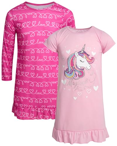 Sweet & Sassy Girls' Nightgowns - 2 Pack Long Sleeve & Short Sleeve Graphic Sleep Dress Pajamas - Sleepwear for Girls (4-14)