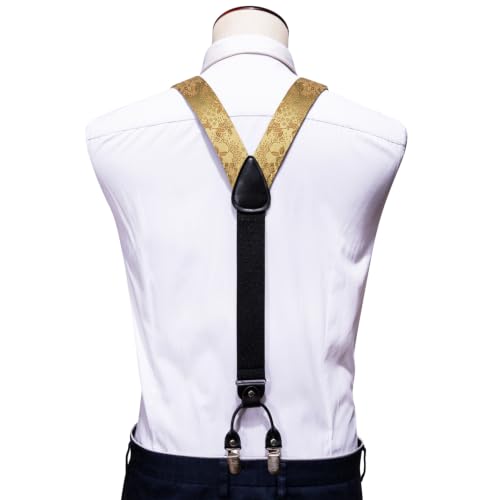 Image of YOHOWA Men Suspenders 6 Clips Strength Adjustable Y Braces Pre-Tied Bow Tie Set Formal Wedding Party