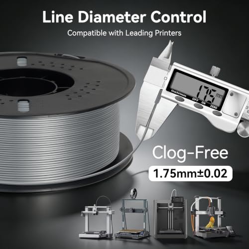 Image of Kingroon PETG 3D Printer Filament, High Strength, Low Warping, Odorless, Dimensional Accuracy + /- 0.02 mm, 1kg Spool(2.2lbs), 1.75 mm, Brushed Silver