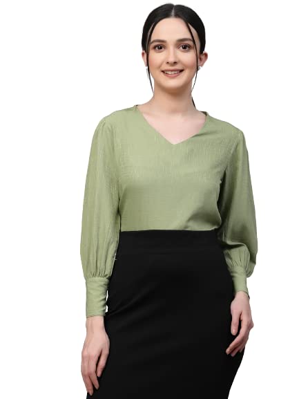 Image of Style Quotient Women Black Self Design Polyester Regular Smart Casual Top