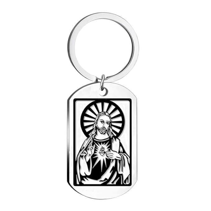 Porte-clés croix Jésus-Christ argenté en acier, cadeau de communion idéal