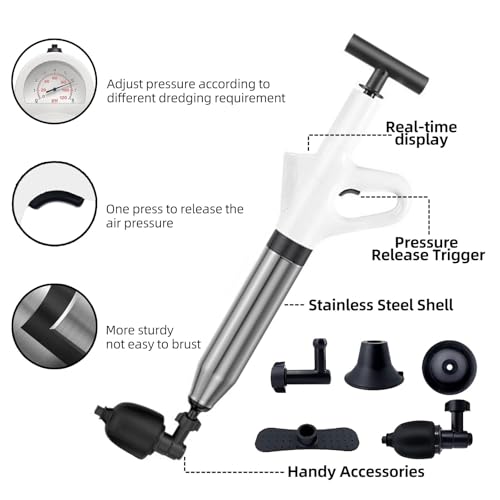 Image of High Pressure Air Plungers,Toilet Plunger Clog Remover for Bathroom Heavy Duty,Toilet Unclogger with Real Time Barometer,Suitable for Toilet, Floor Drain, Sewer