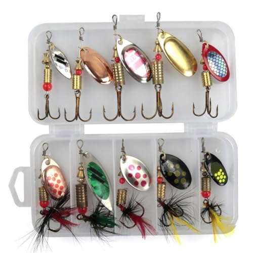Muzrunq Spinner Fishing Lures Sequin Rotating Fish Hook Artificial Fishing Baits Fishing Baits with Hooks Fishing Bait Crank Fish Hook Lifelike Fish Tackle 10Pcs.