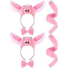 Kingdder 6 Pieces Pig Costume Kids Halloween Costumes Accessories Set Pig 3D Headband Bowtie Tail Set Fuzzy Pink Piggy Nose Headband for Toddlers Animal Dress up Cosplay