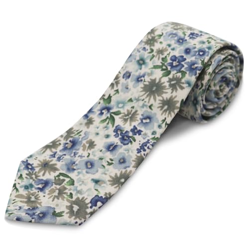 Image of Cotton Floral Ties for Men 2.76 inch Men's Skinny Tie Linen Flower Printed Neck Tie for Wedding Dating Party
