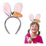 VYNZOR Diadema de Conejo Gris con Decoración de Zanahoria - Accesorio de Orejas de Bunny para Mujer y Niñas - Diseño Encantador para Fiestas, Carnaval y Looks Kawaii