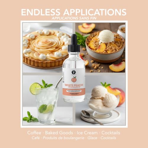 Image of Dolce Flav Natural White Peach Extract 2 oz - Kosher, Sugar-Free, Concentrated Sweet White Peach Flavoring for Beverages, Desserts & Baking, Includes Measured Dropper