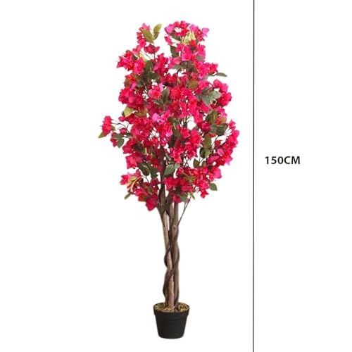 Image of ARICK DECOR 5Ft Artificial Bougainvillea Flower Tree in Pot, Realistic Faux Pink Silk Flower Plant, Peacock Shaped Extra Large Floor Decor for Home, Office, Patio & Living Room (Dark Pink)