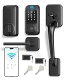 Firstriver Wi-Fi Smart Lock with Handle, Keyless Entry Front Door Lock Set Built-in WiFi Fingerprint Electronic Smart Deadbolt with Lever Handle, Digital Keypad, Remote App Control, Easy Install Black